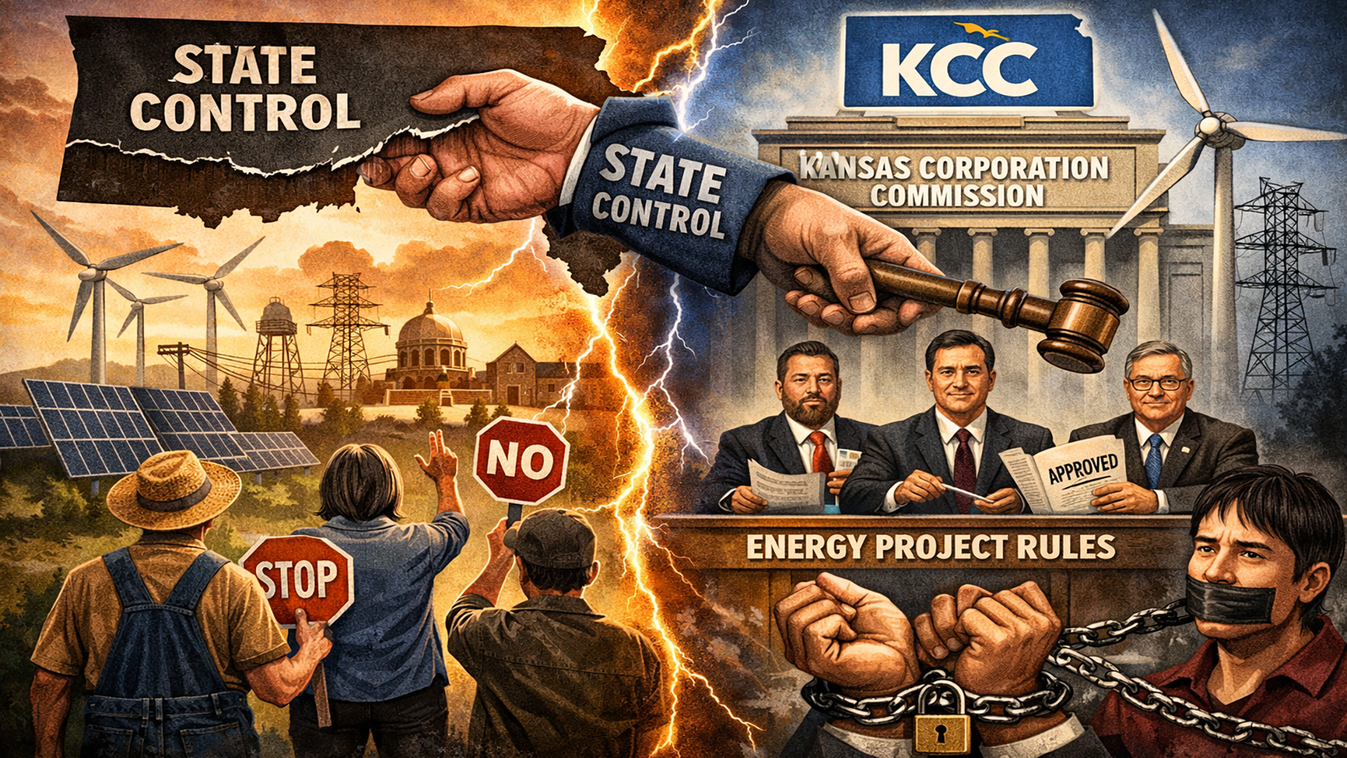Kansas House Bill 2728 Introduced by Majority Whip Nick Hoheisel on Behalf of Consumer Energy Alliance gives KCC Power Over Kansans Property Rigths