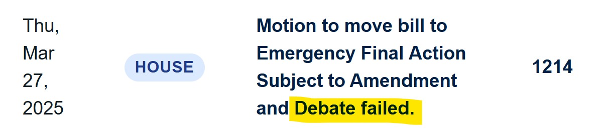 Motion to move Kansas Senate Bill 51 (a Bill to Incentivize Hyperscale Data Centers in Kansas) to Emergency Final Action Subject to Amendment and Debate - Failed